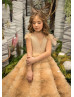 Beaded Gold Tulle Sparkle Floor Length Flower Girl Dress